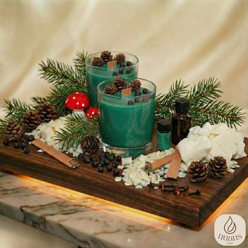 "Pine Breeze" Duo: Şömine Etkili İkili Soya Mum Seti | Crisp Pine & Cedarwood