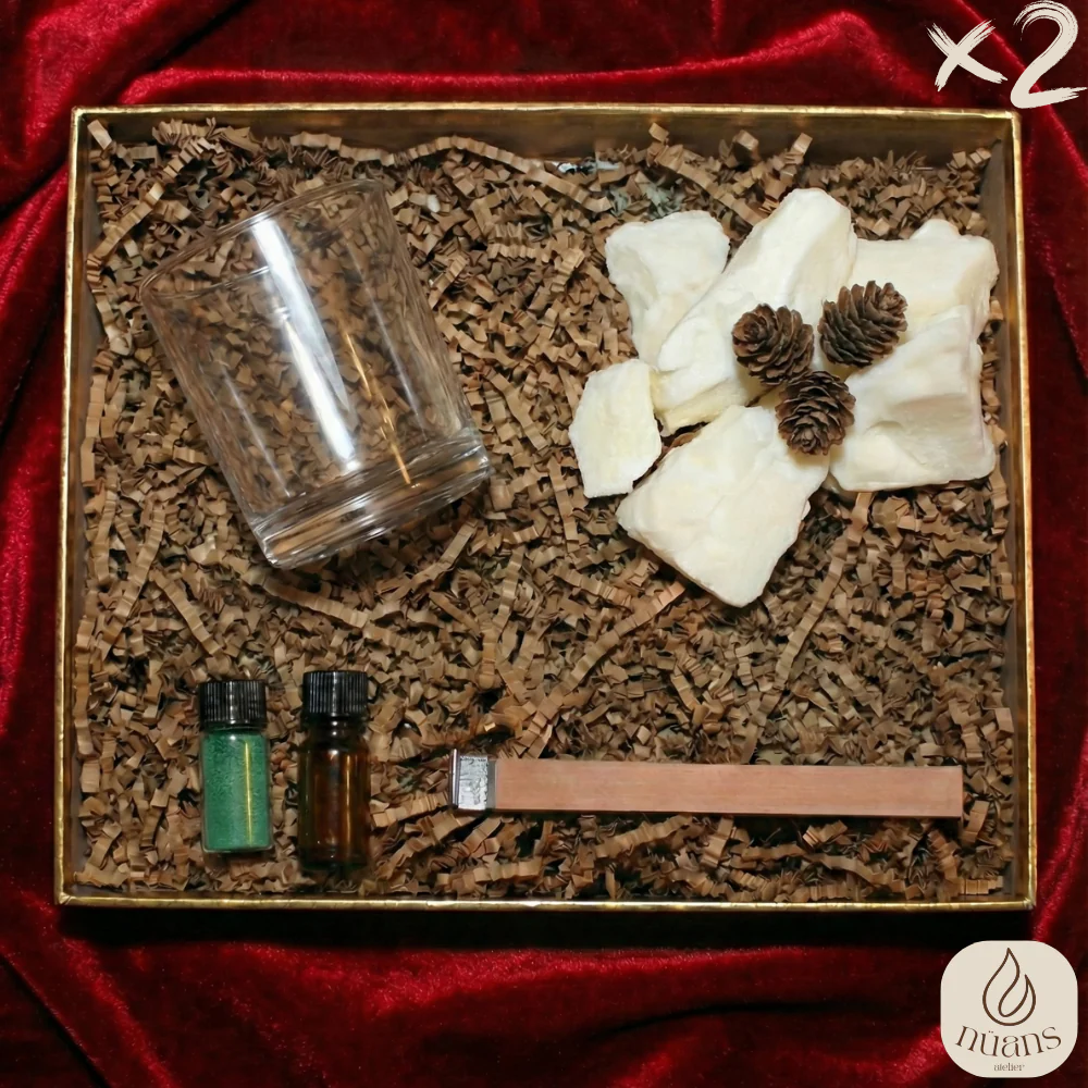 "Pine Breeze" Duo: Şömine Etkili İkili Soya Mum Seti | Crisp Pine & Cedarwood