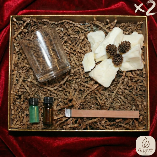 "Pine Breeze" Duo: Şömine Etkili İkili Soya Mum Seti | Crisp Pine & Cedarwood