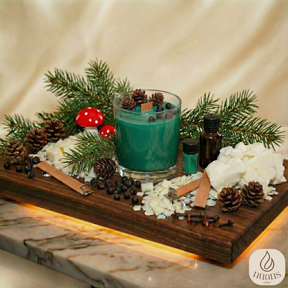 "Pine Breeze" Şömine Etkili Premium DIY Soya Mum Kiti | Crisp Pine & Cedarwood Notalı