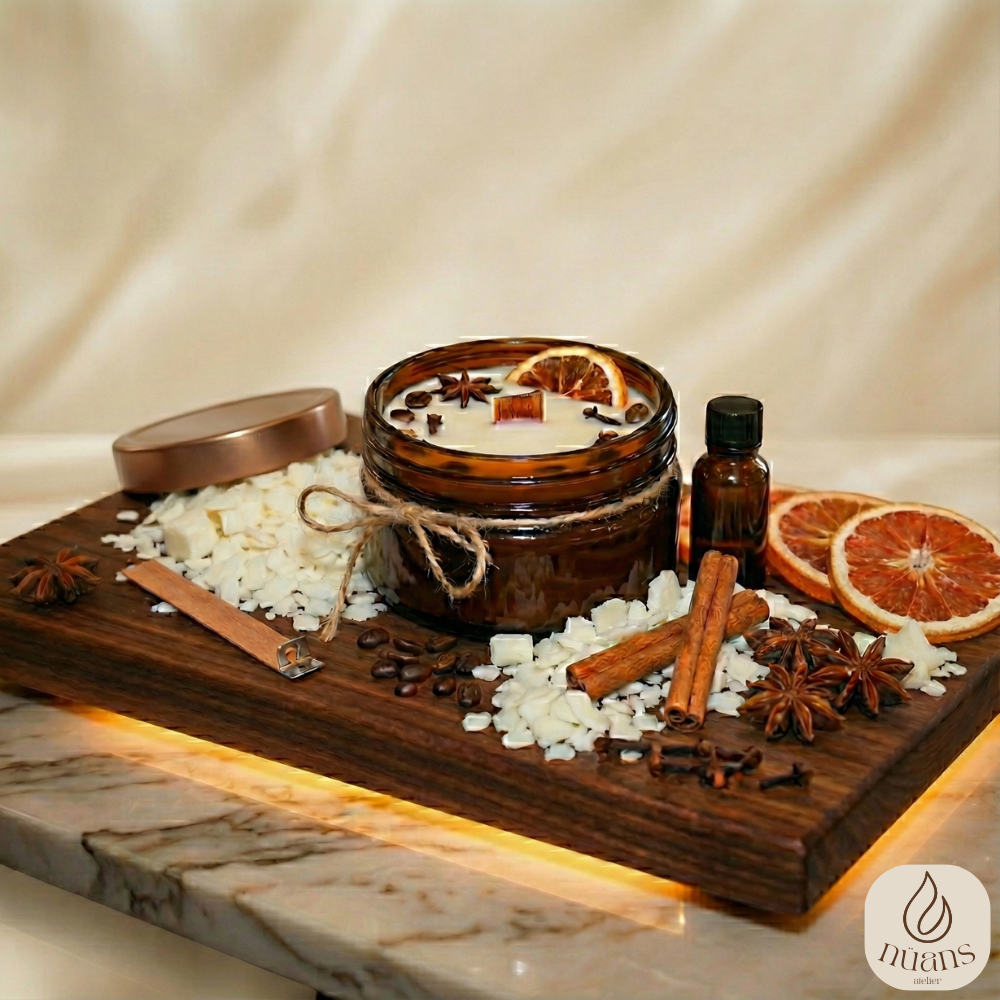 "Winter in Love" Şömine Etkili Premium DIY Soya Mum Kiti | Bitter Orange & Cinnamon Notalı